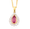 Second Hand 18ct Gold Pear Ruby & Diamond Cluster Pendant with Chain - Main View
