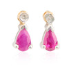 Second Hand 9ct Gold Pear Ruby and Diamond Stud Earrings - Main View