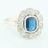 Antique 18ct White Gold Sapphire & Diamond Cluster Ring - Angled View