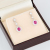 9ct White Gold Ruby and Diamond Cluster Drop Earrings - In Box