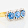 Second Hand 18ct Gold Sapphire and Diamond Triple Cluster Ring - Angled View