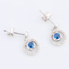 9ct White Gold Sapphire & Diamond Halo Drop Earrings - Front View