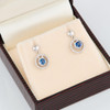 9ct White Gold Sapphire & Diamond Halo Drop Earrings - In Box