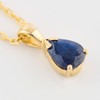 9ct Gold Pear Cut Sapphire Pendant Necklace - Angled View