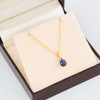 9ct Gold Pear Cut Sapphire Pendant Necklace - In Box