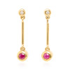 Second Hand 9ct Gold Ruby & Diamond Bar Drop Earrings - Main View