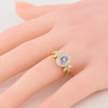 Second Hand 18ct Gold Iolite and Diamond Cluster Ring – Leaf Shoulders - Worn View