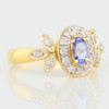 Second Hand 18ct Gold Iolite and Diamond Cluster Ring – Leaf Shoulders - Angled View