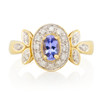 Second Hand 18ct Gold Iolite and Diamond Cluster Ring – Leaf Shoulders - Main View