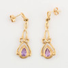 Second Hand 9ct Gold Amethyst Drop Earrings - Front View