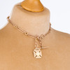 Antique 9ct Rose Gold Fancy Watch Chain with T-Bar and Cross Pattée Fob - Worn View