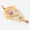 Antique 9ct Gold Art Nouveau Garnet Pendant - Angled View
