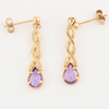 Second Hand 9ct Gold Amethyst Spiral Drop Earrings - Rear View