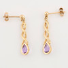 Second Hand 9ct Gold Amethyst Spiral Drop Earrings - Front View