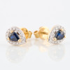 9ct Gold Pear Cut Sapphire and Diamond Stud Earrings - Front View