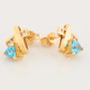 9ct Gold Blue Topaz and Diamond Criss-Cross Stud Earrings - Front View