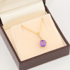 9ct Gold Single Stone Amethyst Pendant with Chain - In Box