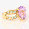 Second Hand 9ct Gold Pear Amethyst and Green Topaz Dress Ring - Angled View