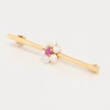 Second Hand 9ct Gold Ruby and Pearl Cluster Bar Brooch - Angled View