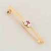 Second Hand 9ct Gold Ruby and Pearl Cluster Bar Brooch - Rear Angled View