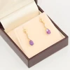 9ct Gold Amethyst and Diamond Drop Earrings - In Box