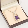 Vintage Platinum French Cut Amethyst and Diamond Necklace - In Box