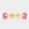 9ct Gold Ruby and Diamond Flower Stud Earrings - Angled View