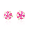 9ct Gold Ruby and Diamond Flower Stud Earrings - Front View
