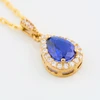 9ct Gold Blue and White Cubic Zirconia Pear Cluster Pendant and Chain - Angled View