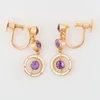 Antique 9ct Gold Amethyst and Enamel Drop Earrings - Front View