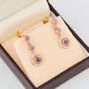 Antique 9ct Gold Amethyst and Enamel Drop Earrings - In Box