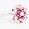 Vintage 18ct White Gold Ruby and Diamond Floral Cluster Ring - Angled View