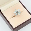 Second Hand 9ct White Gold Opal, Aquamarine and Sapphire Flower Ring - In Box