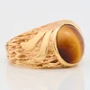 Vintage 9ct Gold Wide Tigers Eye Ring with Bark Effect - Angled View