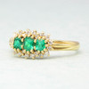 Second Hand 18ct Gold Emerald & Diamond Triple Cluster Ring