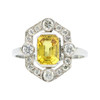 Art Deco Style Platinum Yellow Sapphire & Diamond Ring