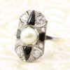 Art Deco 18ct Gold Cultured Pearl, Onyx & Diamond Dress Ring