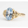 Vintage 14ct Gold Blue Topaz Ring with Floral Shoulders