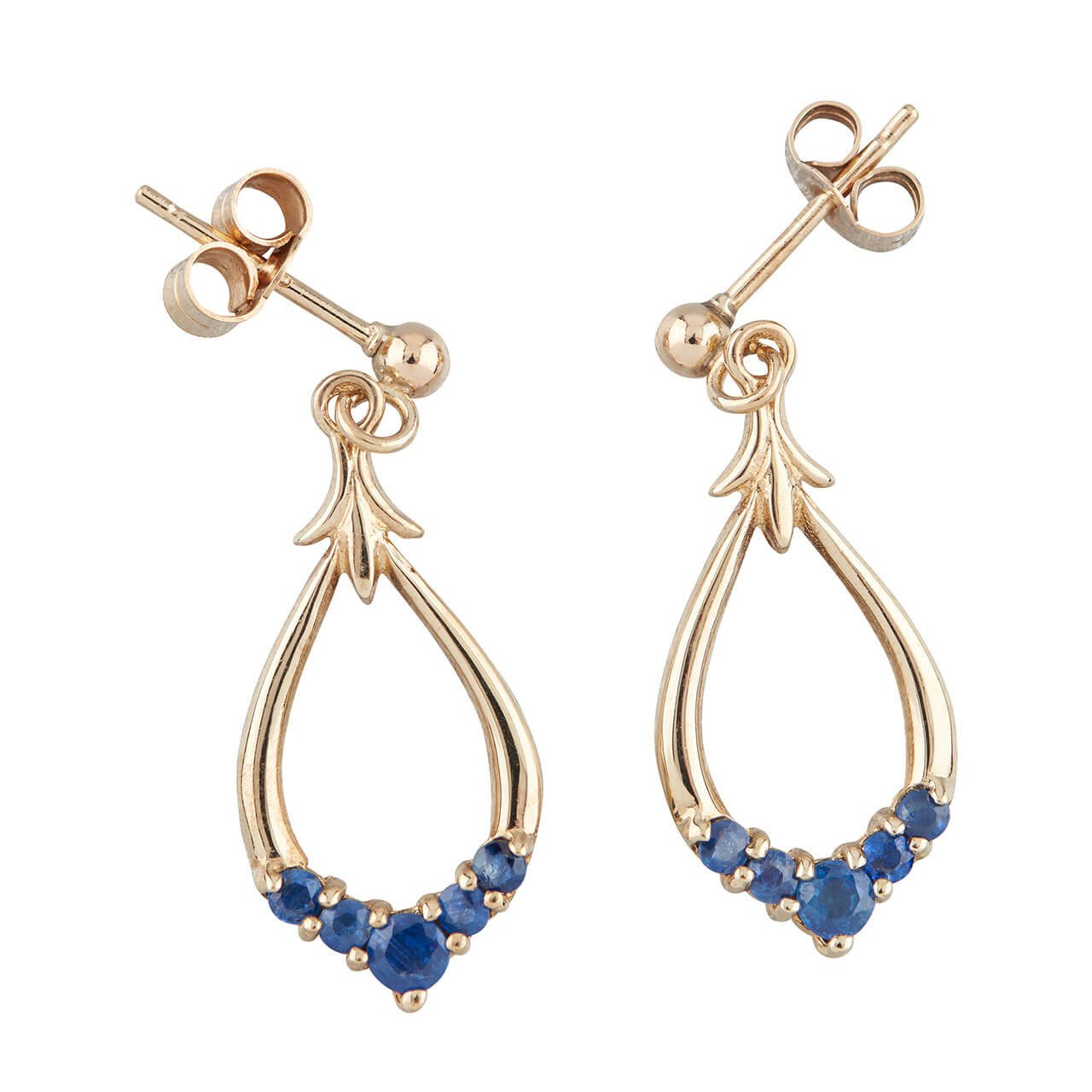 Second Hand 9ct Gold Sapphire Drop Earrings | RH Jewellers