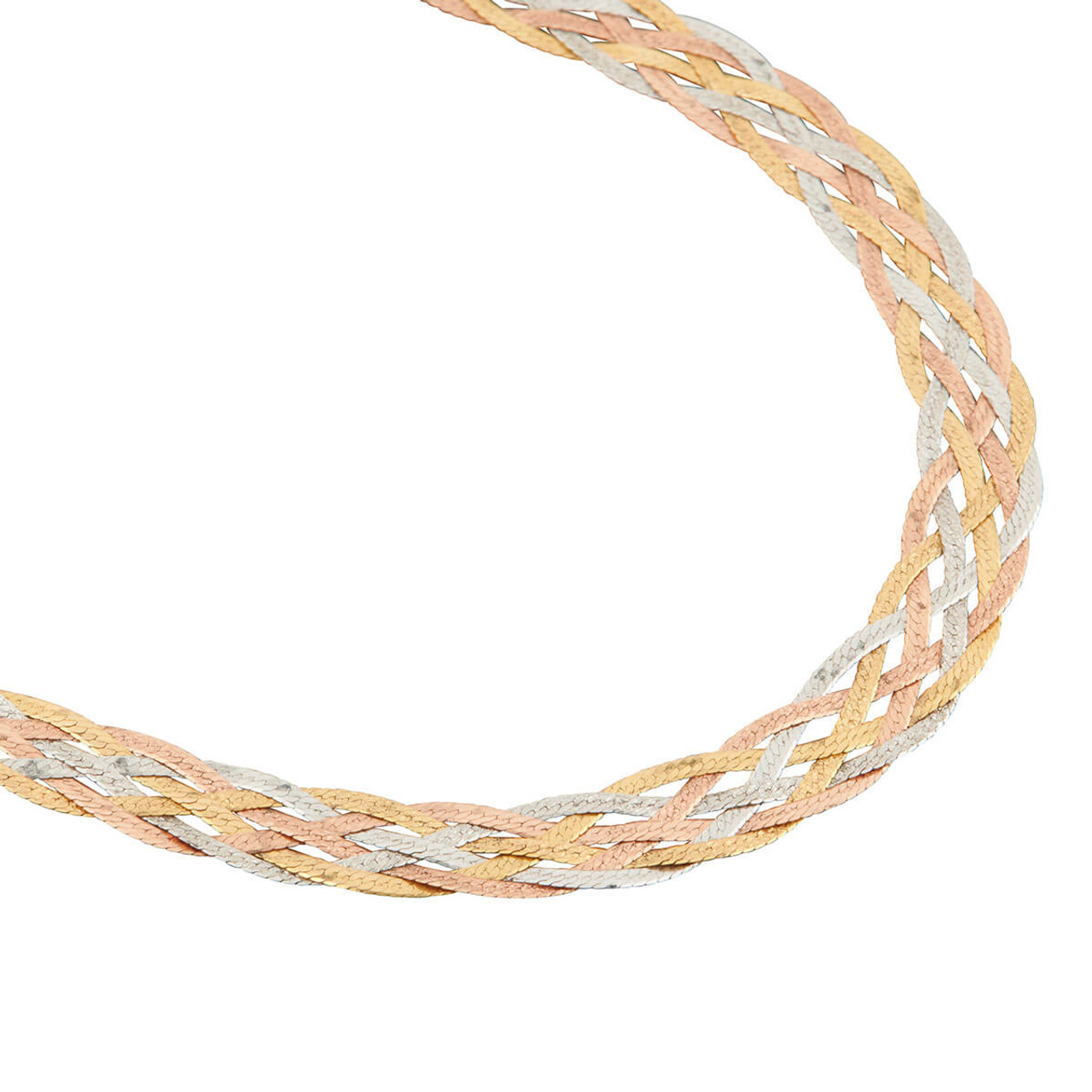 Three Colour Gold Triple Ring Interlocking Necklace by Avanti of Ashbourne