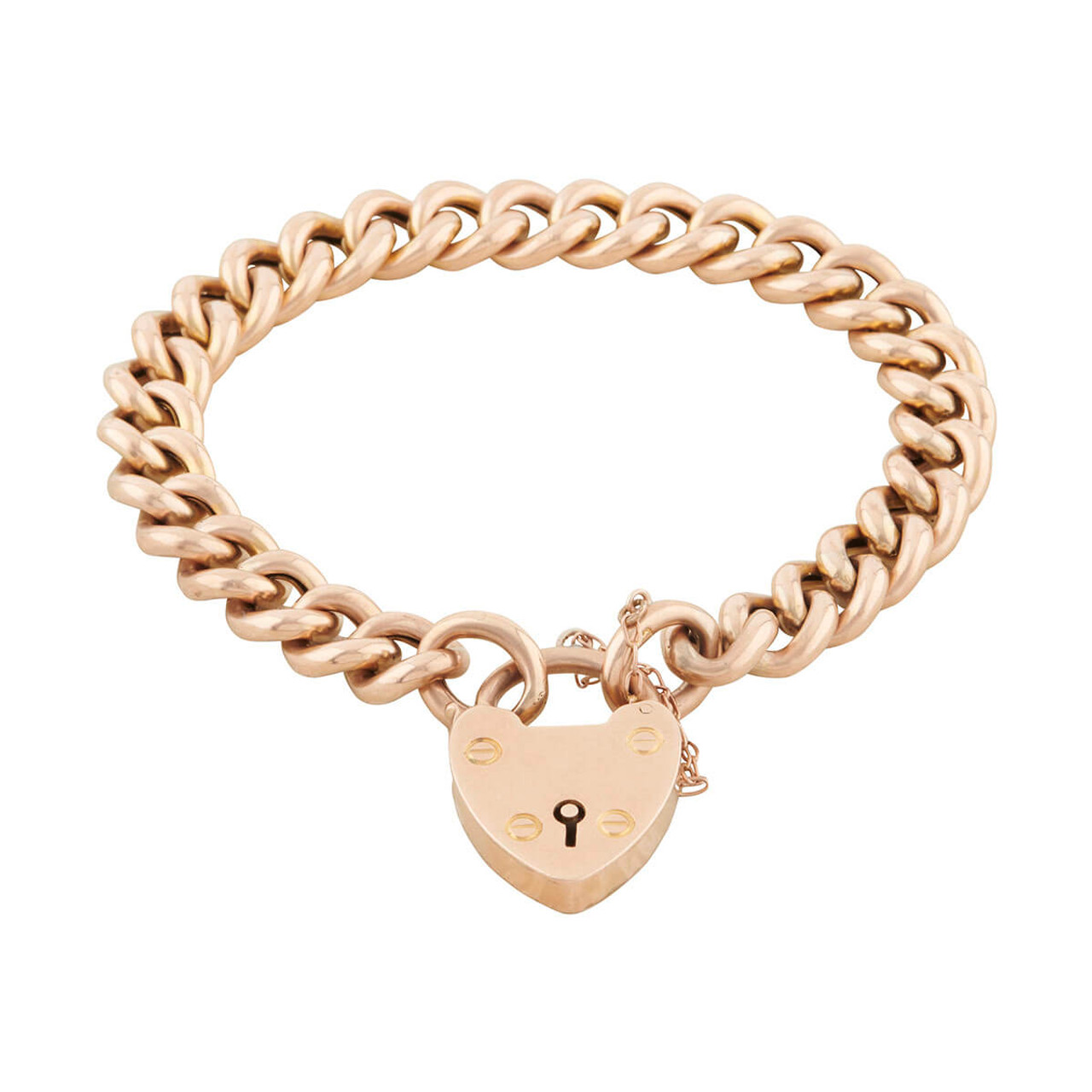 9K Yellow Gold Solid Round Curb Bracelet with Heart Padlock 5.4mm – Simon  Curwood Jewellers