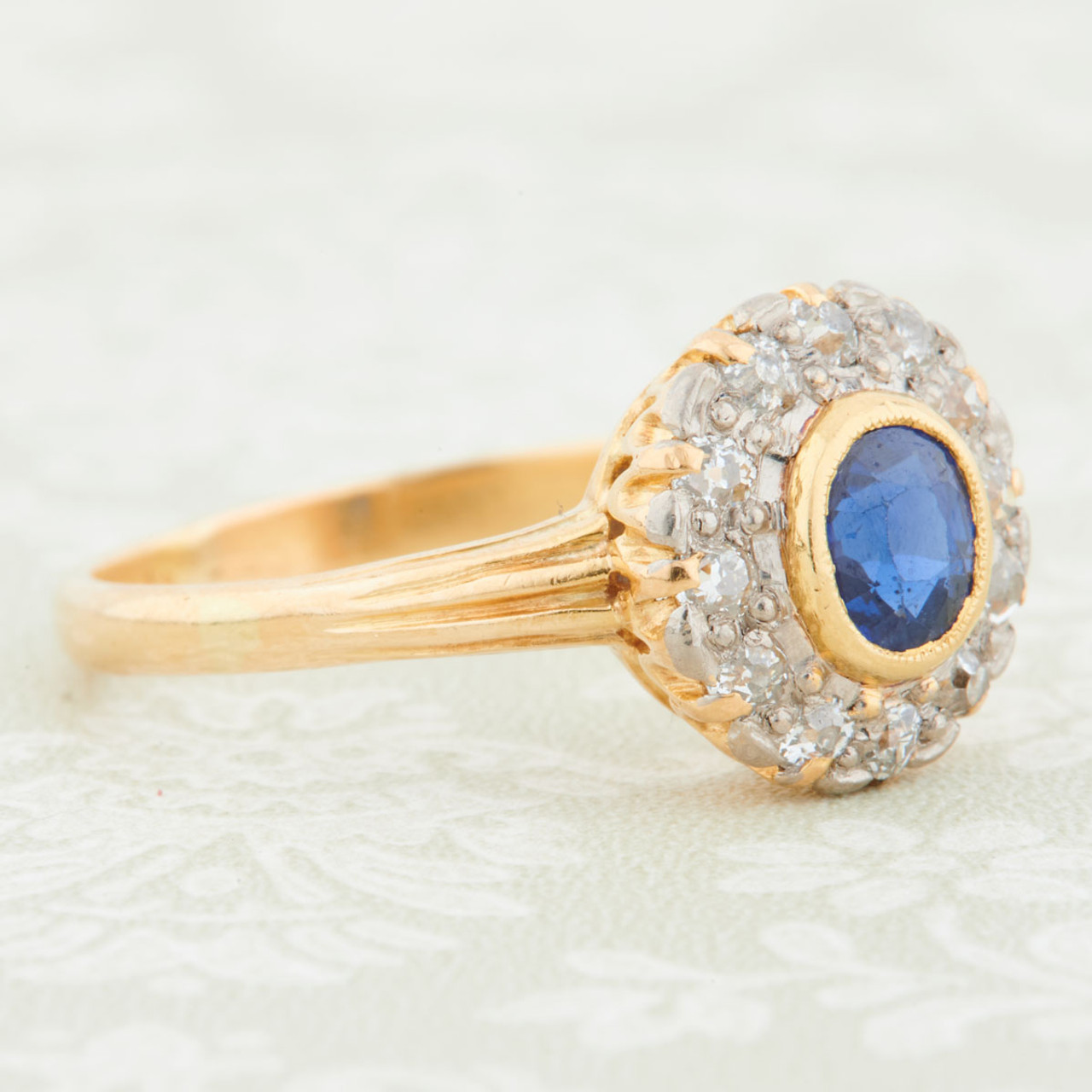 Antique 18k Gold Sapphire & Diamond Cluster Ring | RH Jewellers