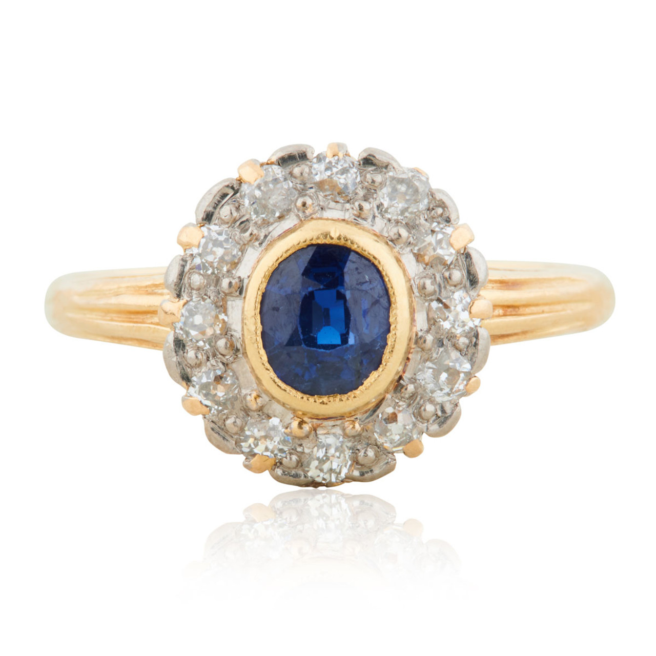 K18 Sapphire Diamond 8P Ring antique