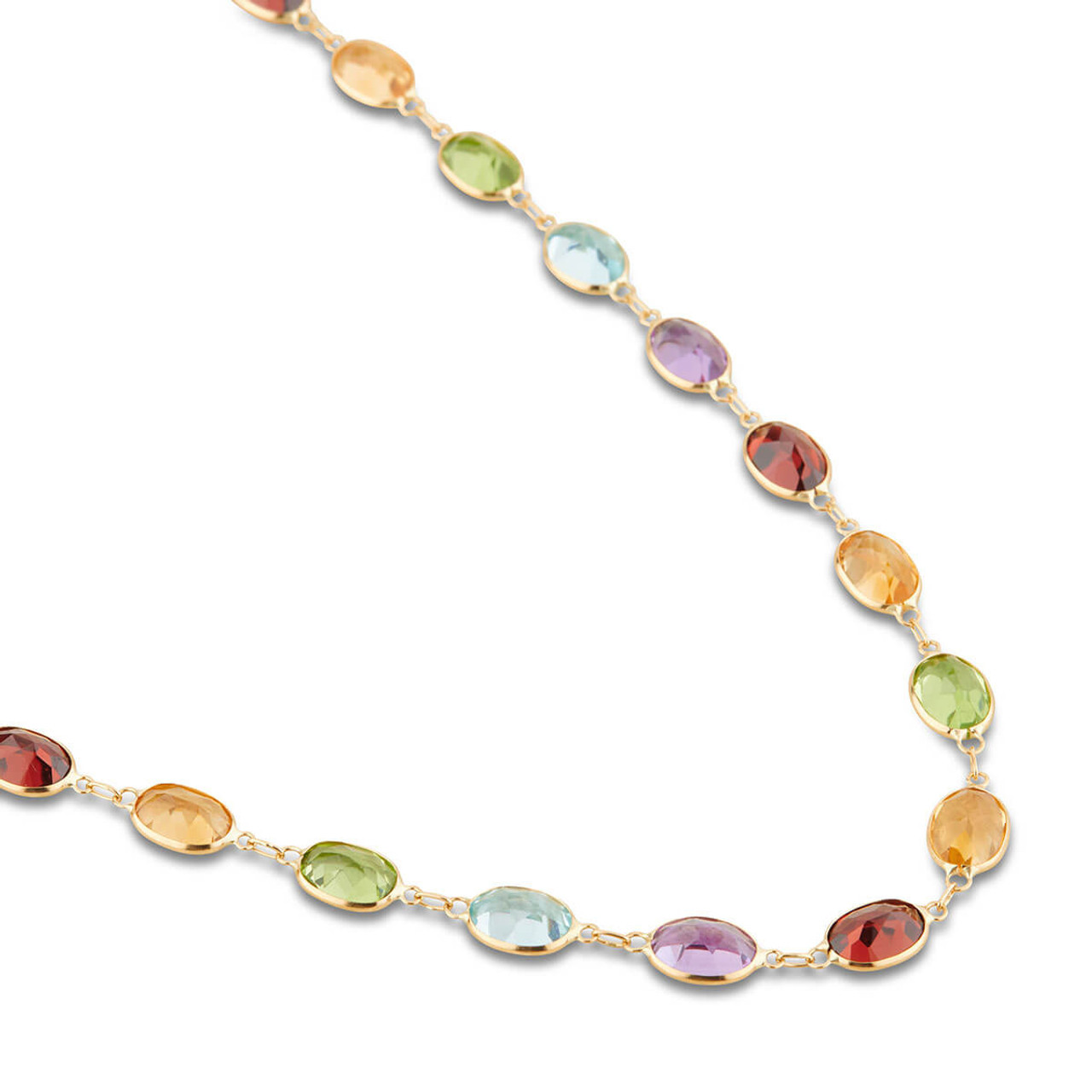Multi Gemstone Long Chain Sterling Silver Necklace | Buy Online