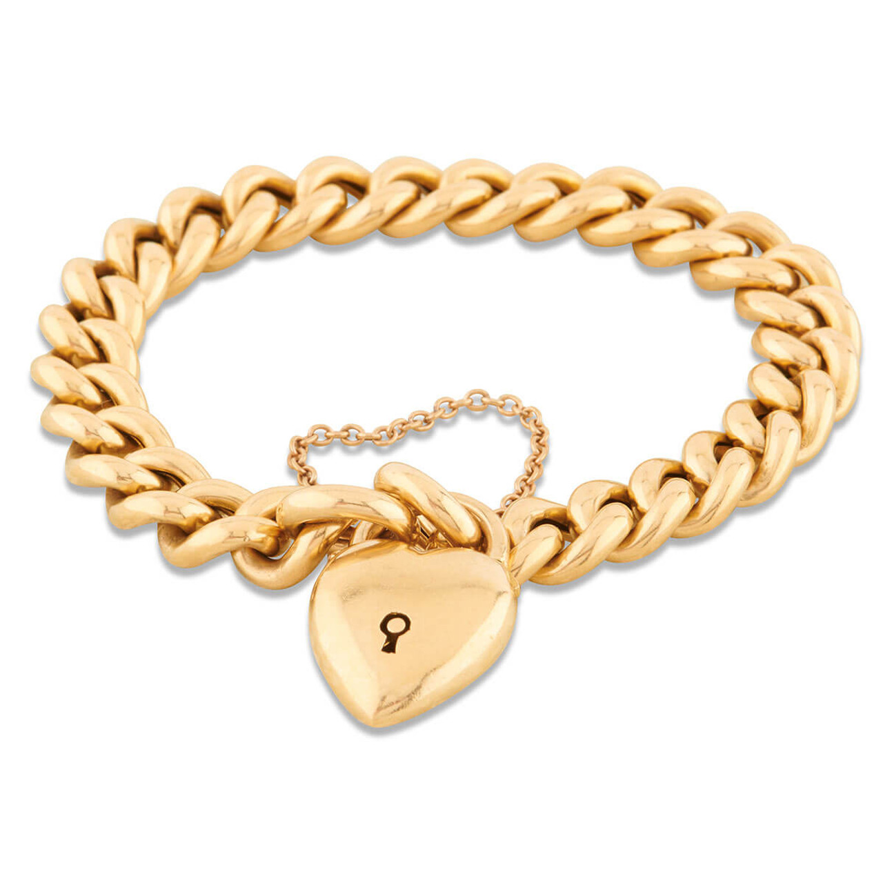 18ct Yellow Gold Heart Shaped Charm Round Open Linked Bracelet