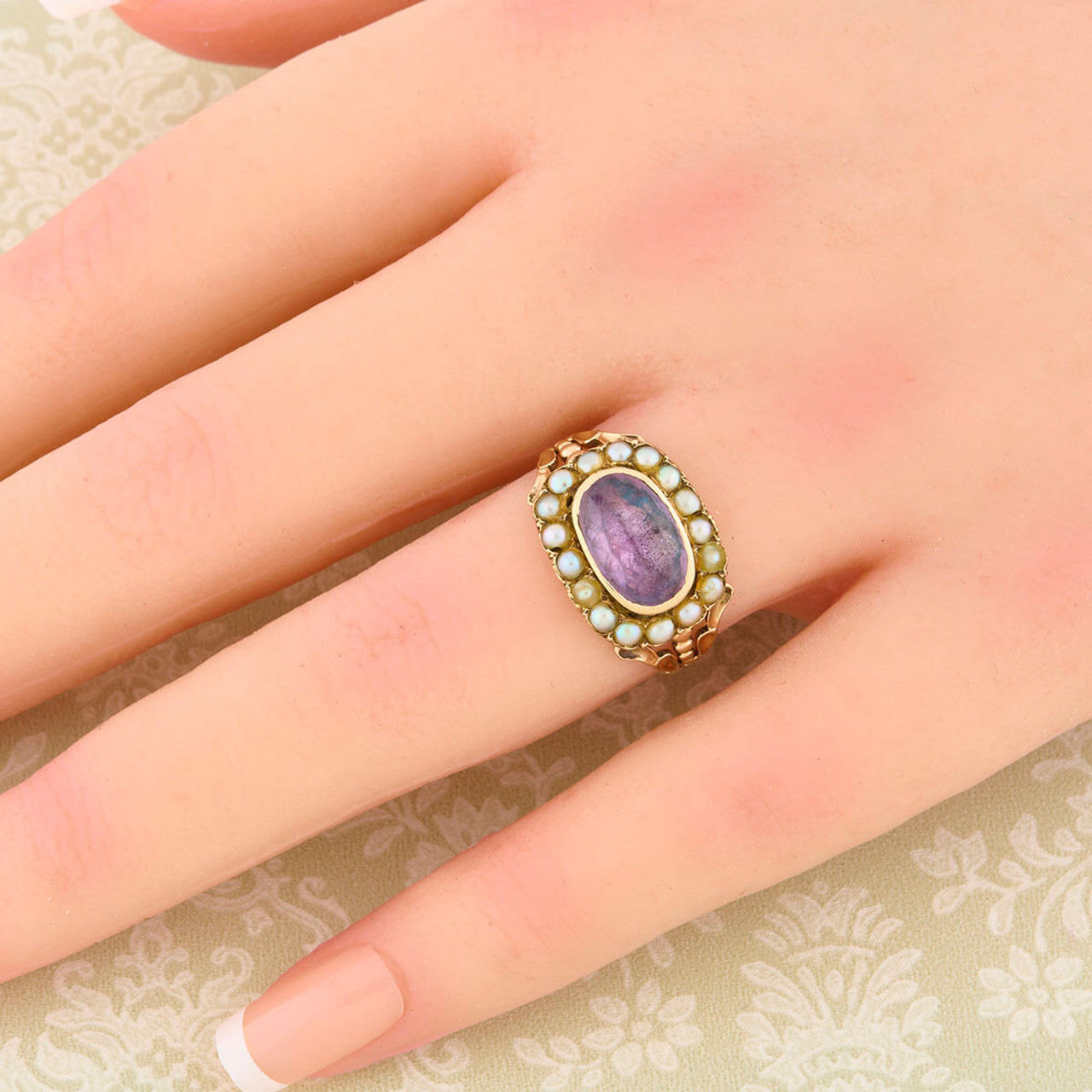 Antique 15ct Gold Amethyst Mourning Ring RH Jewellers