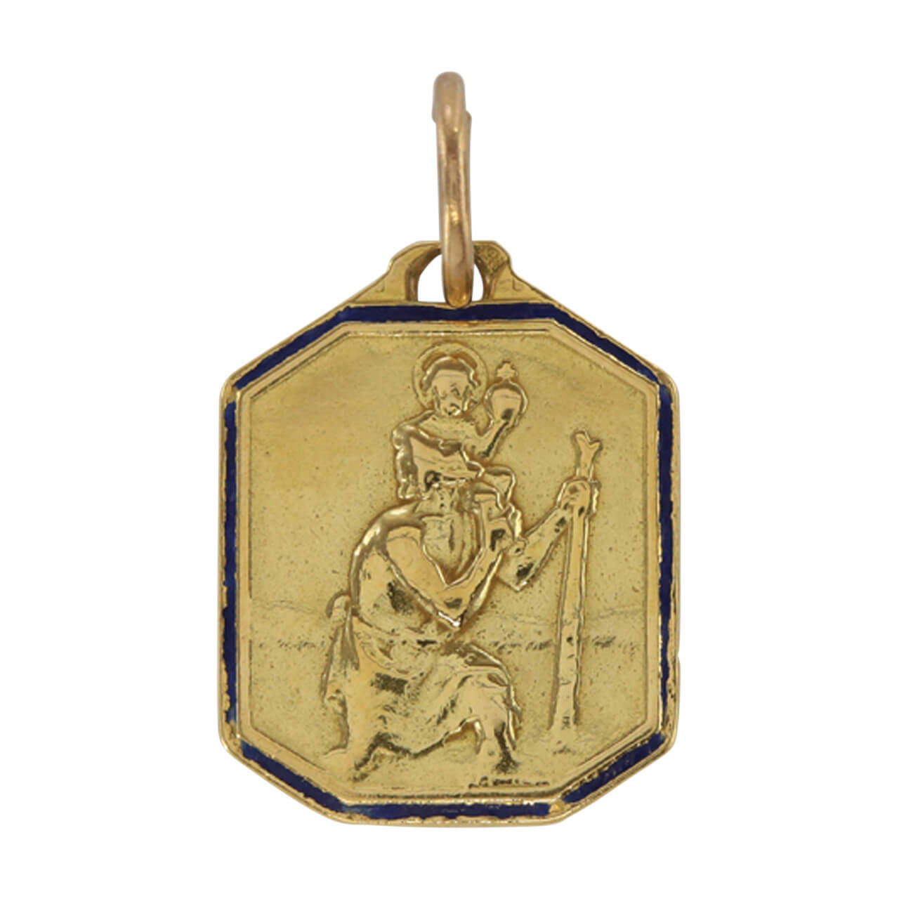 18ct Gold 26x13mm rectangular St Christopher Pendant with a 1mm wide curb  Chain 18 inches - Handmade Jewellery from British Jewellery Workshops