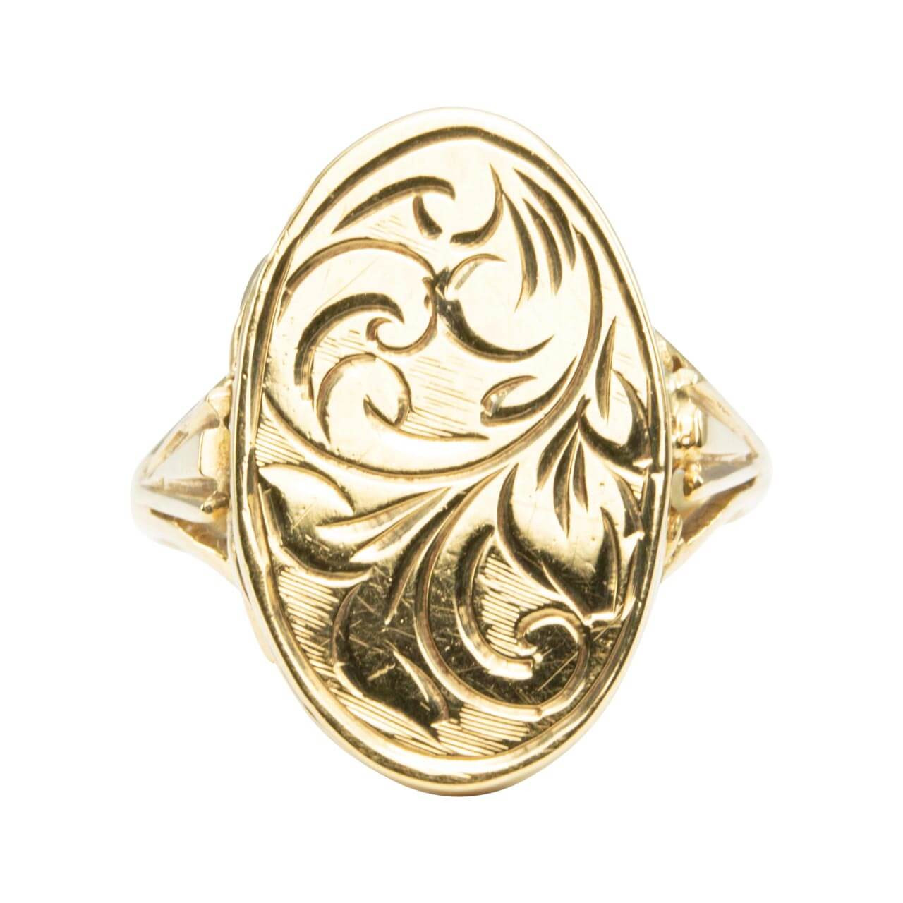Second Hand 9ct Gold Engraved Locket Ring | RH Jewellers
