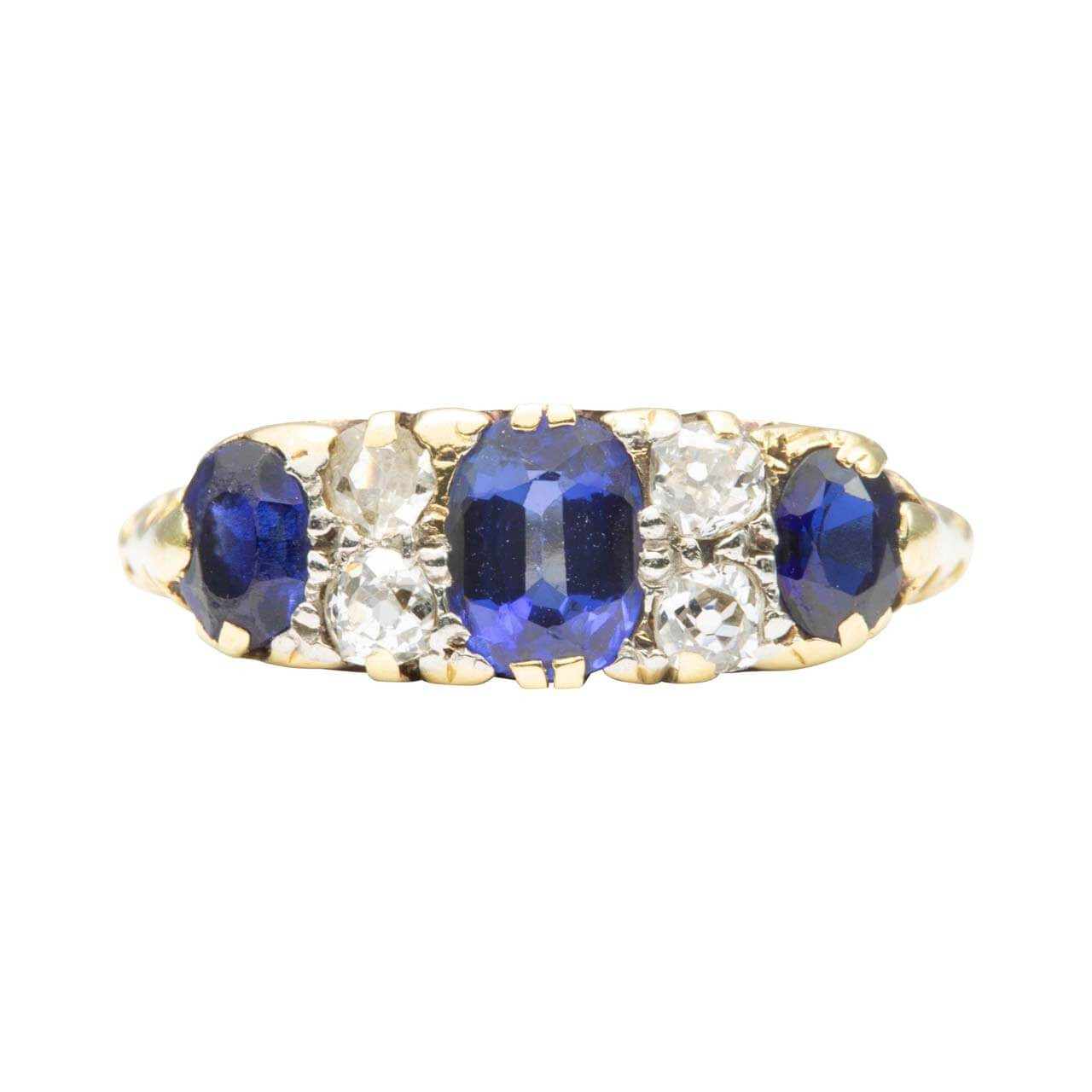 6.0mm Lab-Created Blue and White Sapphire Three Stone Engagement Ring in  10K White Gold with Diamond Accents | Zales