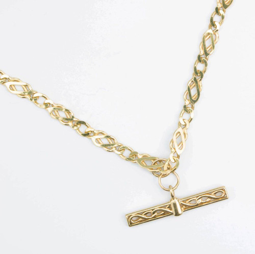 9ct Gold T-Bar Figaro Necklace by Tuscany Gold | Look Again